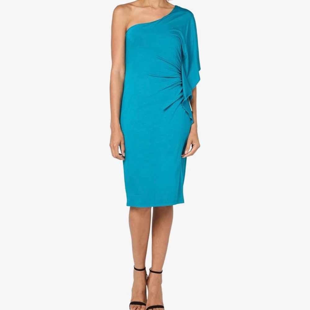 Trina Turk NWT Blue Asymmetrical Ruched Cocktail Dress - Picture 3 of 7